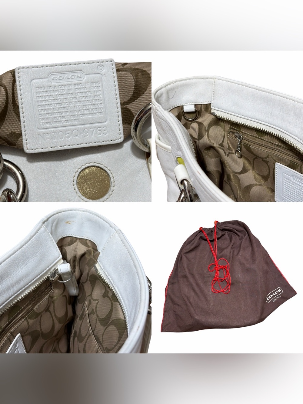Coach β’ 9763 White Leather Multicolor Polka Dot Gallery Tote Shoulder Bag Y2K - Picture 16 of 16
